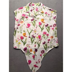 Haver & Blair London Floral Feminine Sleeveless Boho Tie Front Button Down SZ Sm